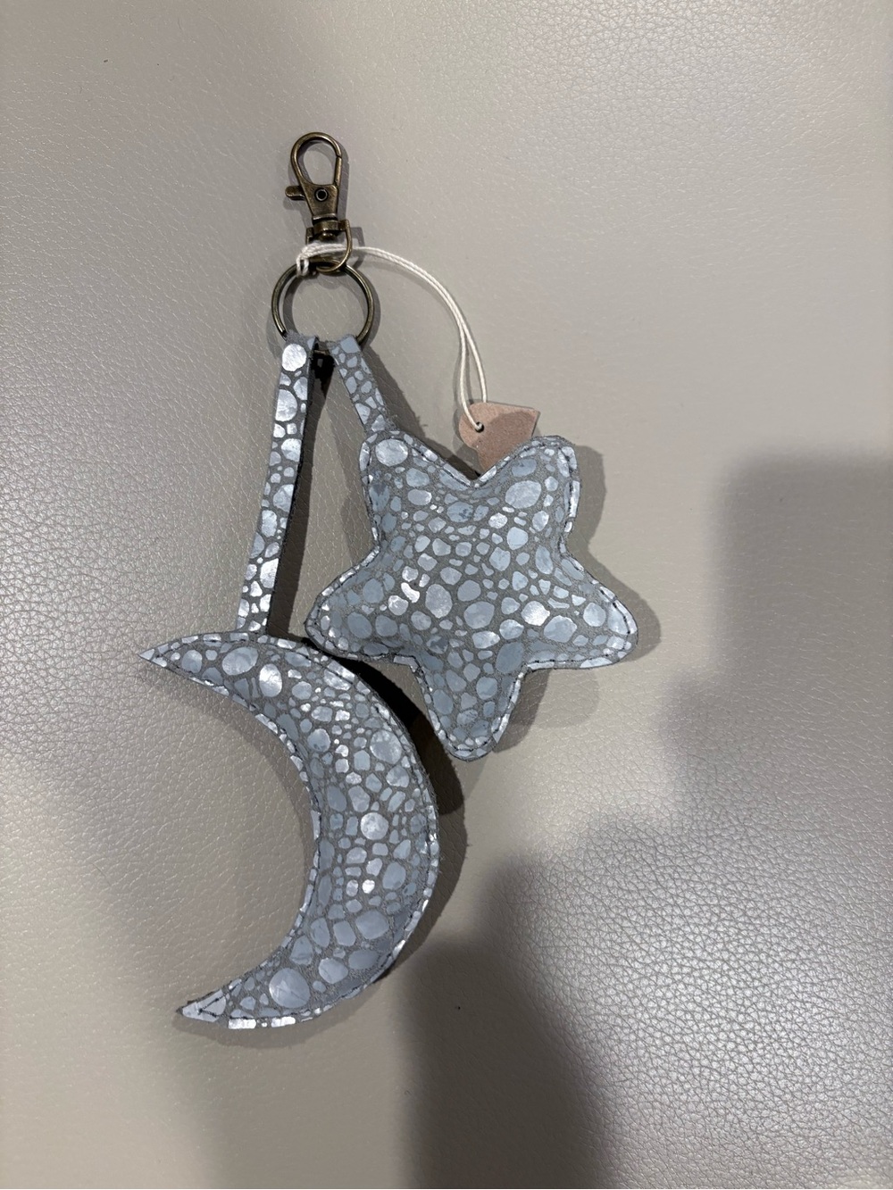 Gray Star & Moon Keychain Charm - Hand Made